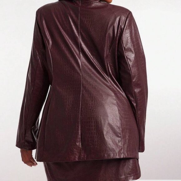Shein Burgundy Blazer and Skirt Set Faux Leather One Button Two Front Pockets - Picture 1 of 1